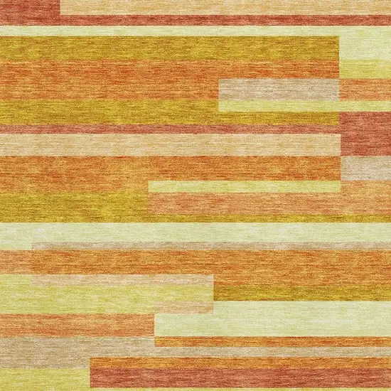 Orange And Gold Striped Washable Area Rug With UV Protection Photo 3