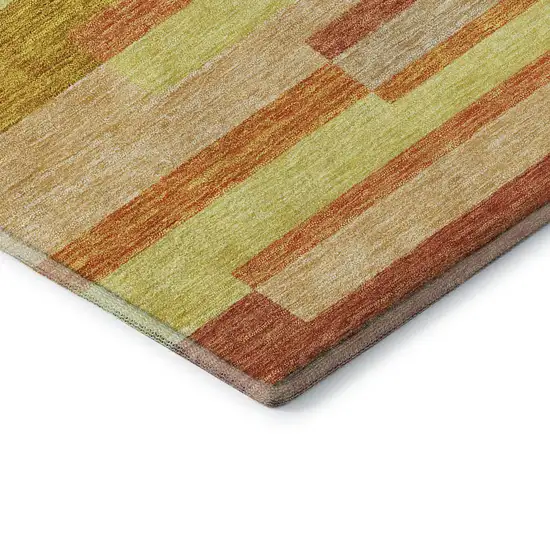 Orange And Gold Striped Washable Area Rug With UV Protection Photo 8