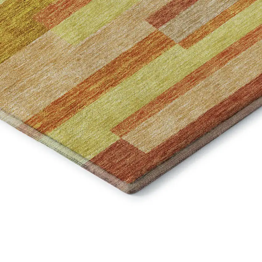 Orange And Gold Striped Washable Area Rug With UV Protection Photo 8