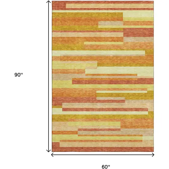 Orange And Gold Striped Washable Area Rug With UV Protection Photo 3