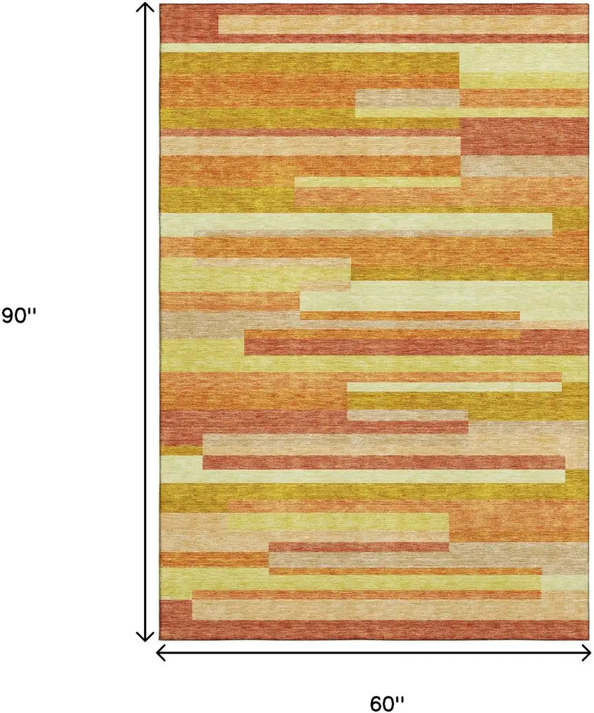 Orange And Gold Striped Washable Area Rug With UV Protection Photo 3