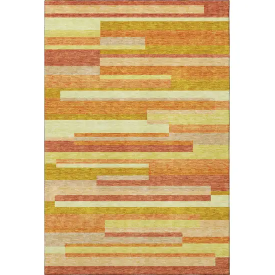 Orange And Gold Striped Washable Area Rug With UV Protection Photo 4