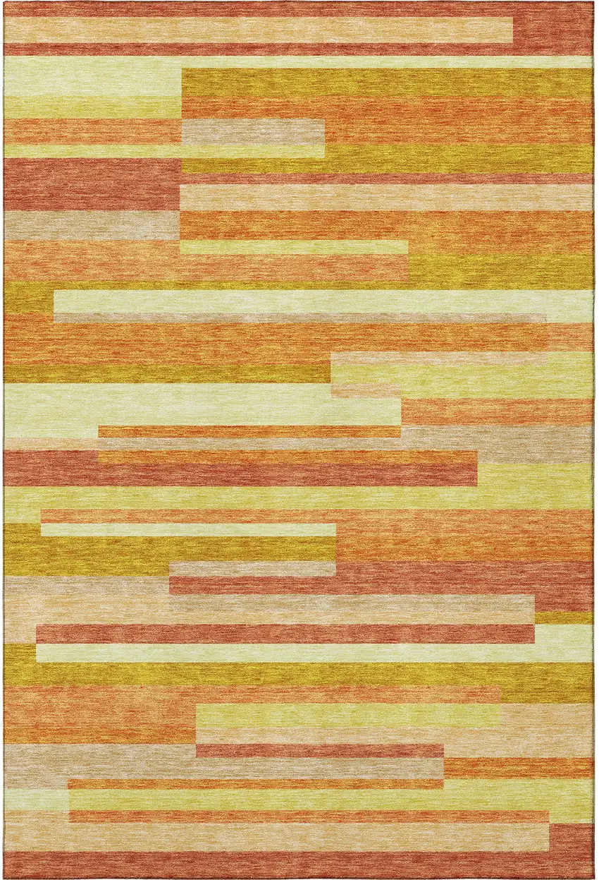 Orange And Gold Striped Washable Area Rug With UV Protection Photo 4