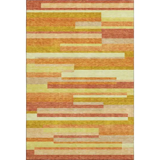 Orange And Gold Striped Washable Area Rug With UV Protection Photo 1