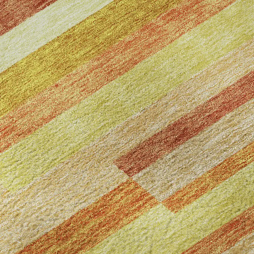 Orange And Gold Striped Washable Area Rug With UV Protection Photo 9