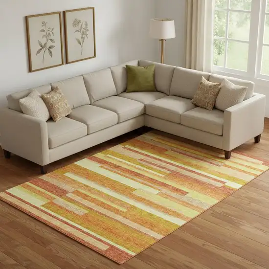 Orange And Gold Striped Washable Area Rug With UV Protection Photo 1