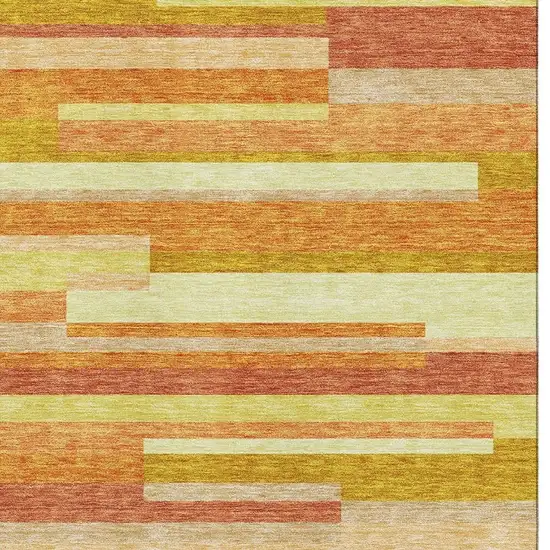 Orange And Gold Striped Washable Area Rug With UV Protection Photo 3