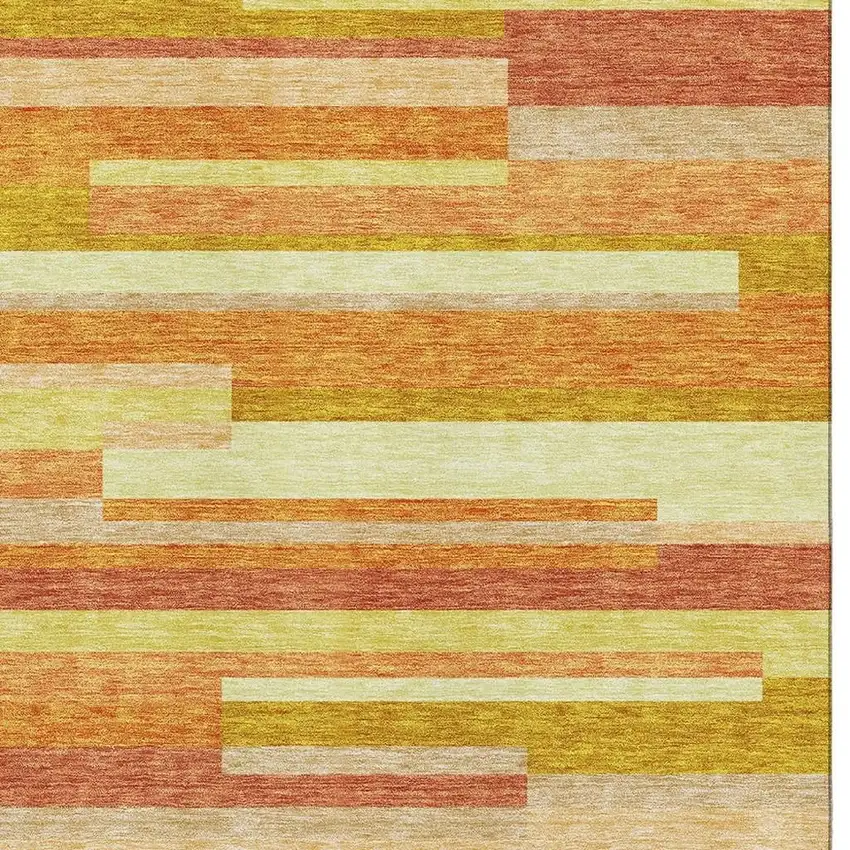 Orange And Gold Striped Washable Area Rug With UV Protection Photo 3
