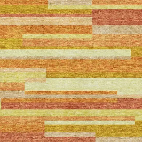 Orange And Gold Striped Washable Area Rug With UV Protection Photo 3