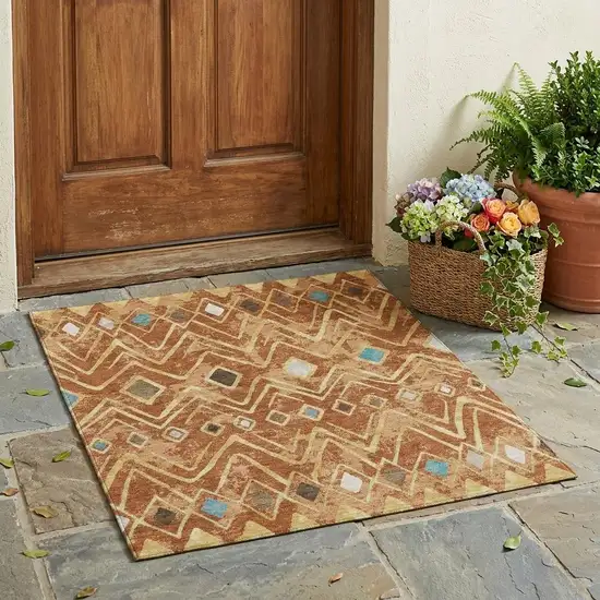 Orange And Graphite Geometric Washable Indoor Outdoor Area Rug Photo 1