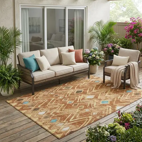 Orange And Graphite Geometric Washable Indoor Outdoor Area Rug Photo 1