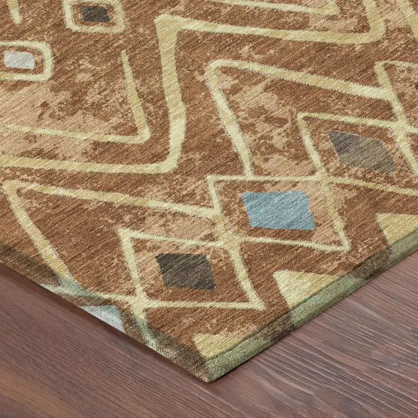 Orange And Graphite Geometric Washable Indoor Outdoor Area Rug Photo 5