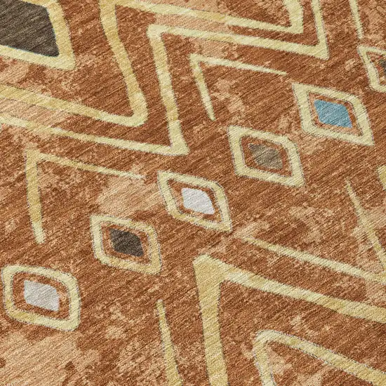 Orange And Graphite Geometric Washable Indoor Outdoor Area Rug Photo 6