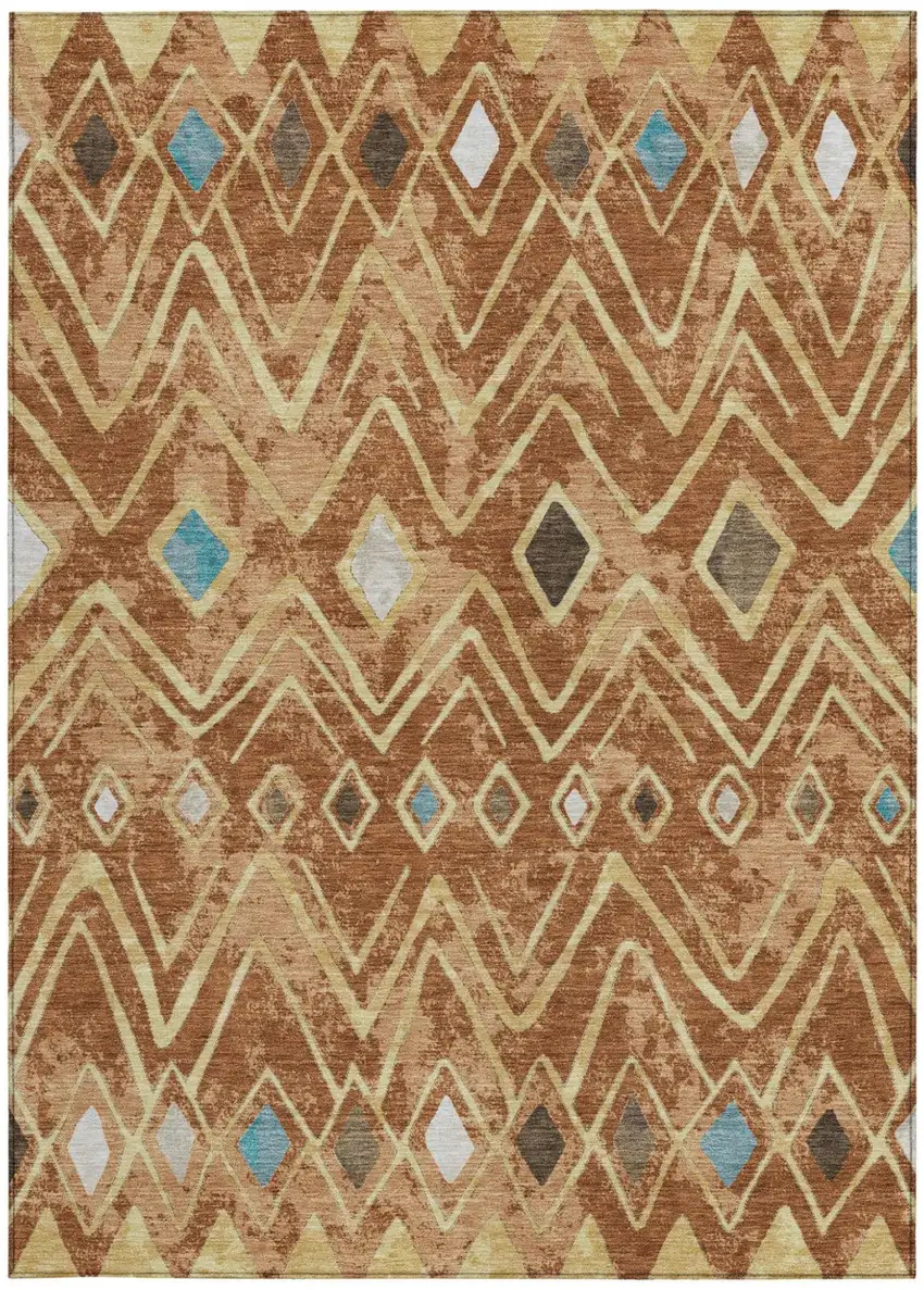 Orange And Graphite Geometric Washable Indoor Outdoor Area Rug Photo 4