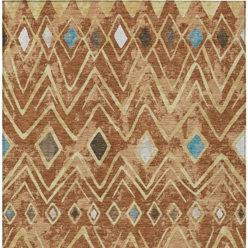 Orange And Graphite Geometric Washable Indoor Outdoor Area Rug Photo 3