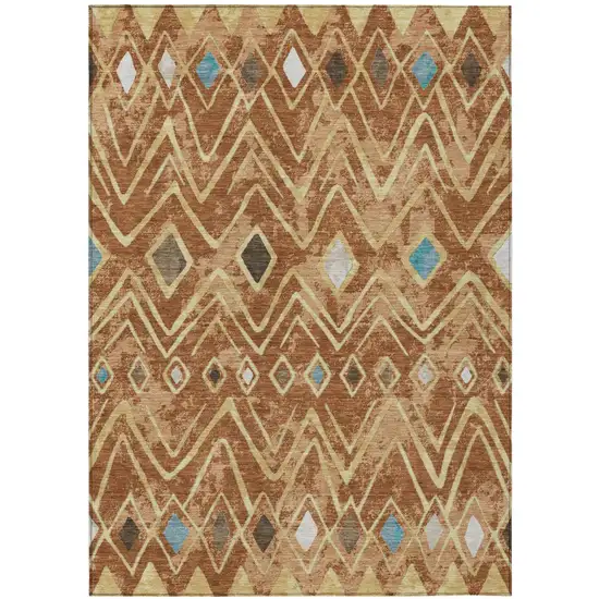 Orange And Graphite Geometric Washable Indoor Outdoor Area Rug Photo 2