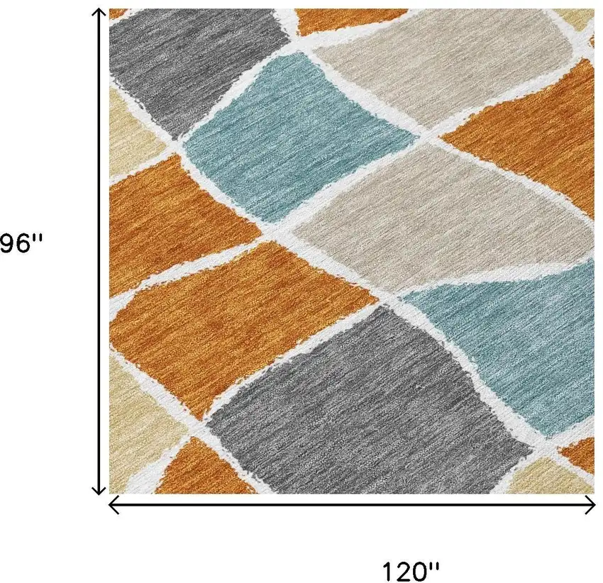 Orange And Graphite Geometric Washable Indoor Outdoor Area Rug Photo 5