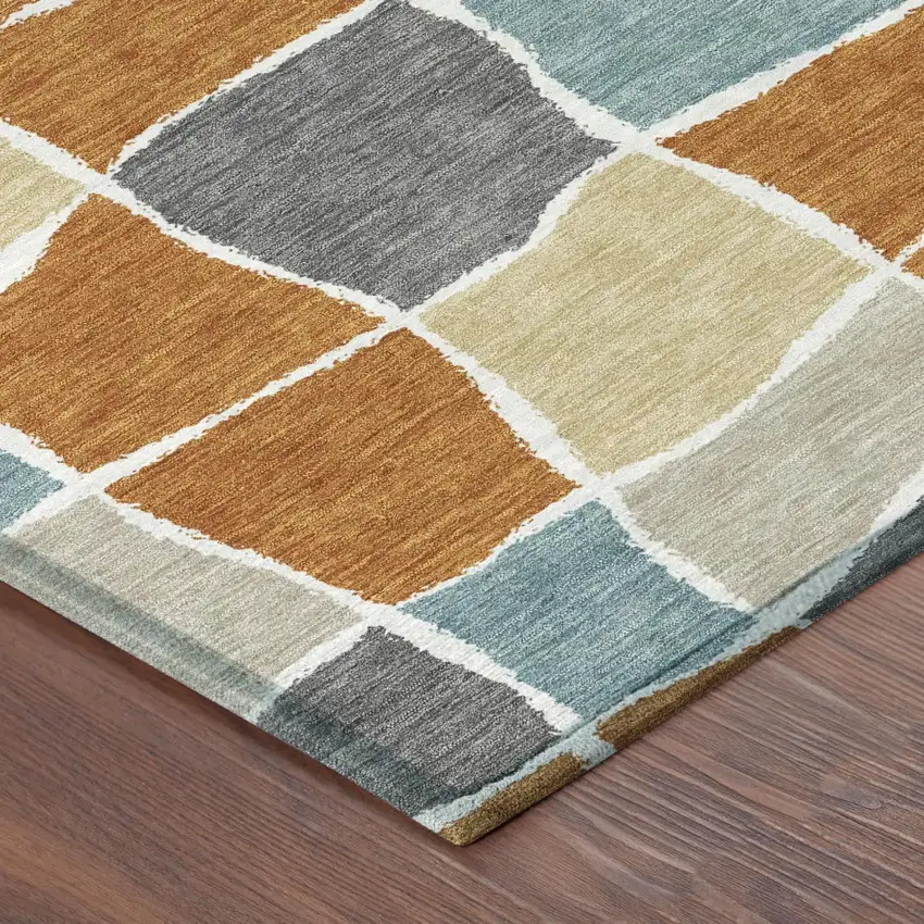 Orange And Graphite Geometric Washable Indoor Outdoor Area Rug Photo 4