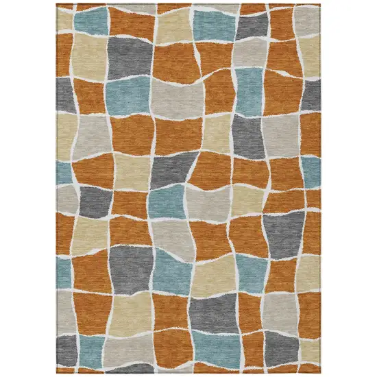 Orange And Graphite Geometric Washable Indoor Outdoor Area Rug Photo 3