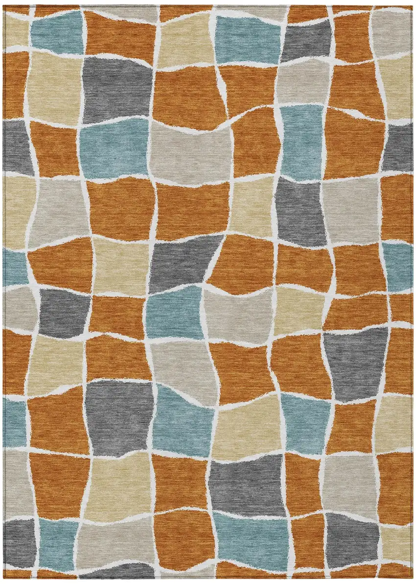 Orange And Graphite Geometric Washable Indoor Outdoor Area Rug Photo 3