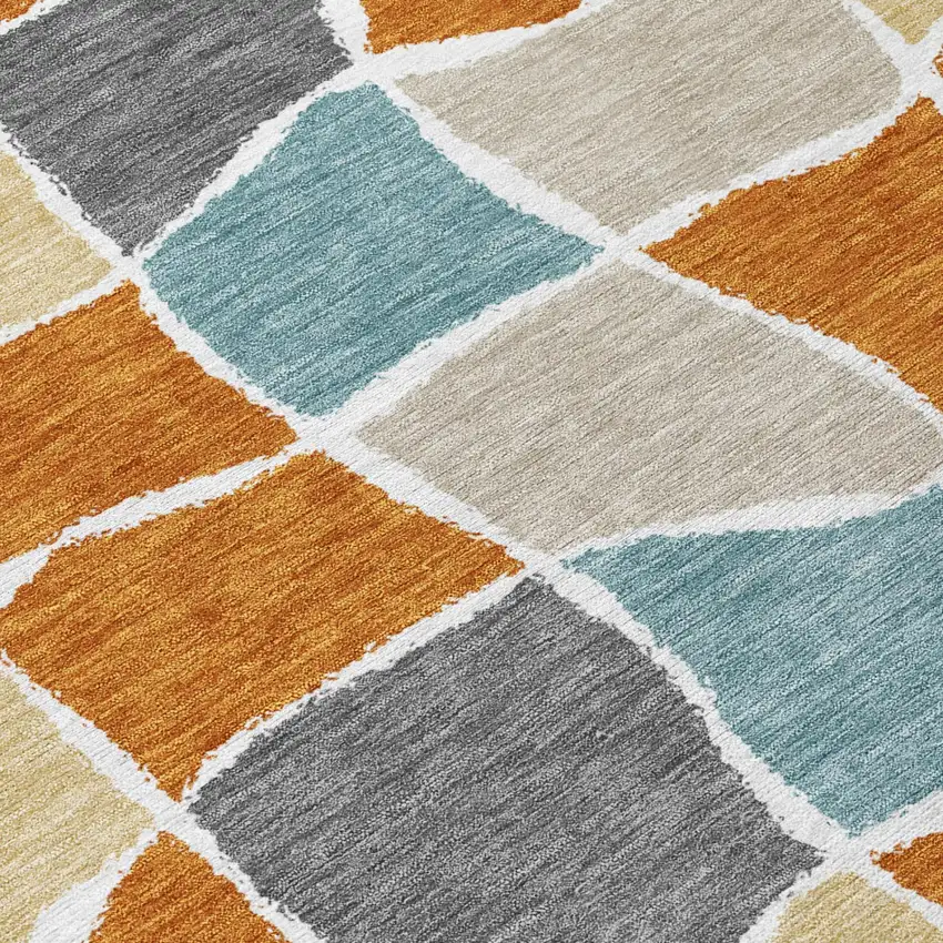 Orange And Graphite Geometric Washable Indoor Outdoor Area Rug Photo 2