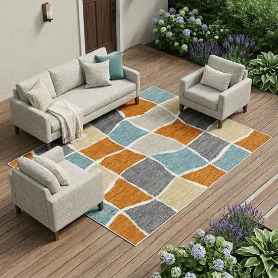 Orange And Graphite Geometric Washable Indoor Outdoor Area Rug Photo 1