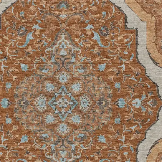 Orange And Graphite Medallion Washable Indoor Outdoor Area Rug Photo 4