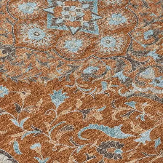 Orange And Graphite Medallion Washable Indoor Outdoor Area Rug Photo 6