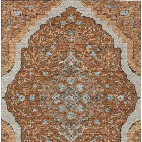 Orange And Graphite Medallion Washable Indoor Outdoor Area Rug Photo 3