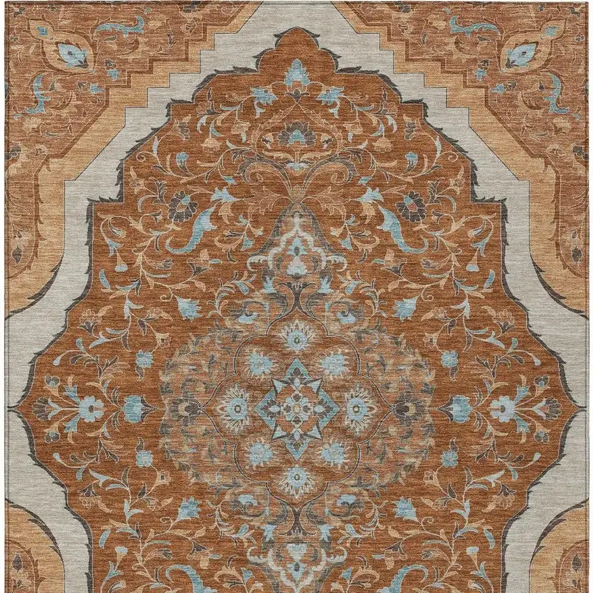 Orange And Graphite Medallion Washable Indoor Outdoor Area Rug Photo 3