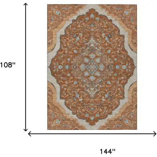 Orange And Graphite Medallion Washable Indoor Outdoor Area Rug Photo 7