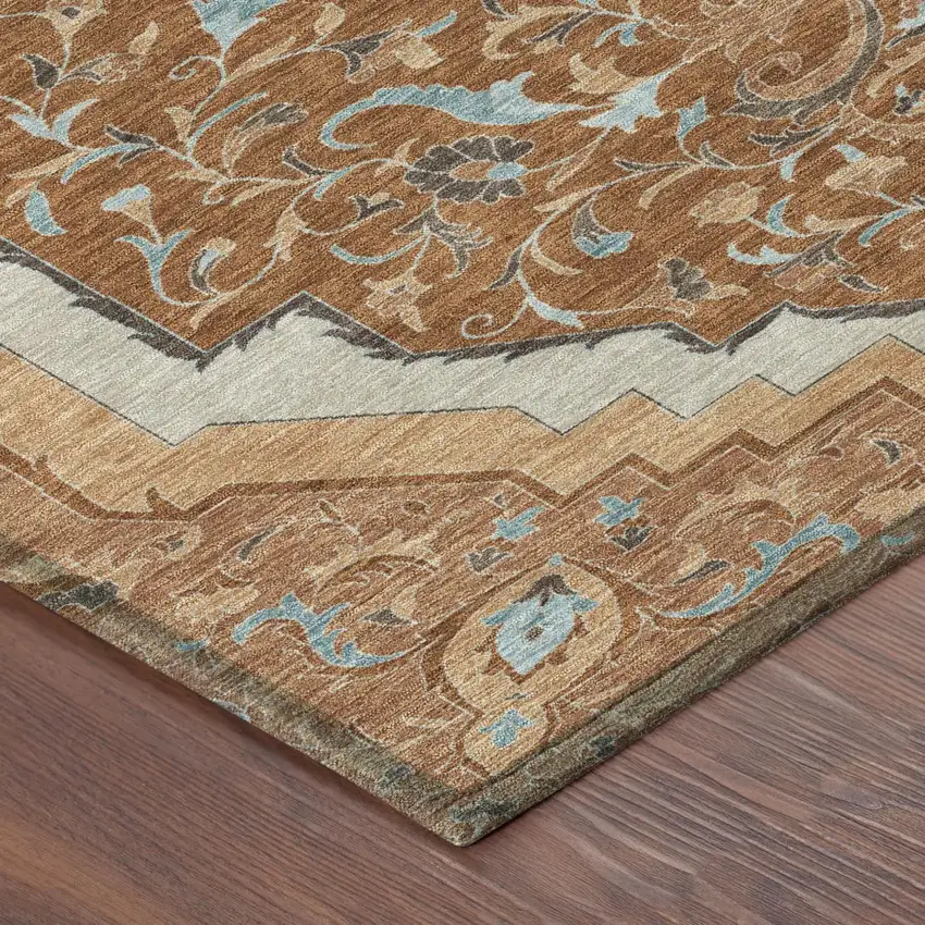 Orange And Graphite Medallion Washable Indoor Outdoor Area Rug Photo 5
