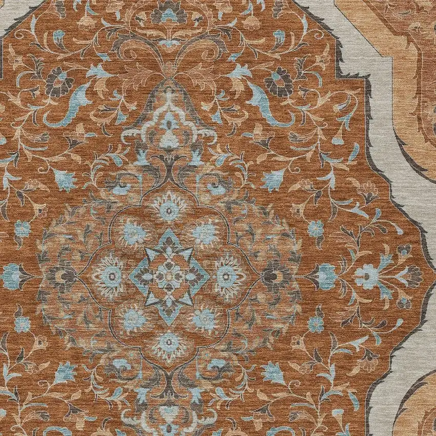 Orange And Graphite Medallion Washable Indoor Outdoor Area Rug Photo 4