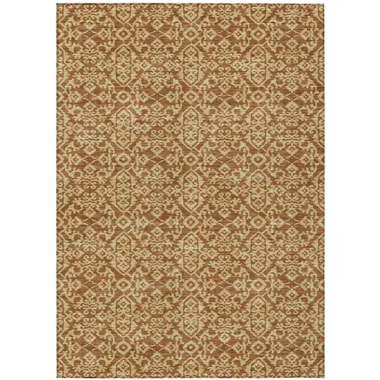 Orange And Graphite Oriental Washable Indoor Outdoor Area Rug Photo 2