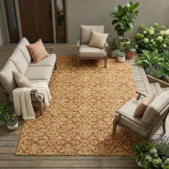 Orange And Graphite Oriental Washable Indoor Outdoor Area Rug Photo 1