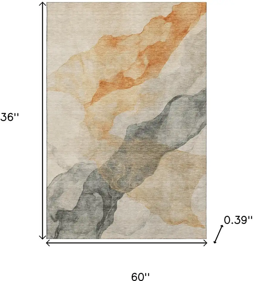 Orange And Gray Abstract Washable Area Rug With UV Protection Photo 9