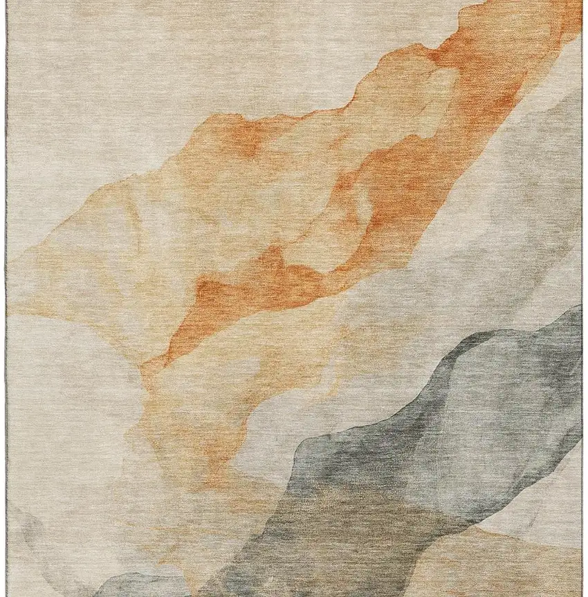 Orange And Gray Abstract Washable Area Rug With UV Protection Photo 4
