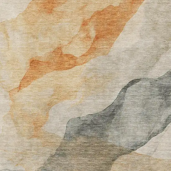 Orange And Gray Abstract Washable Area Rug With UV Protection Photo 3