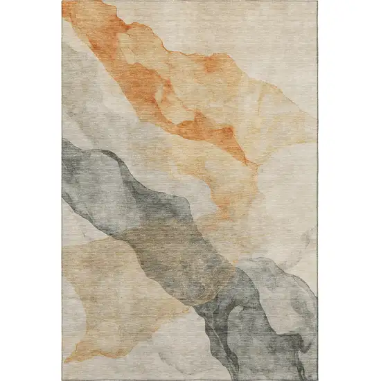 Orange And Gray Abstract Washable Area Rug With UV Protection Photo 3