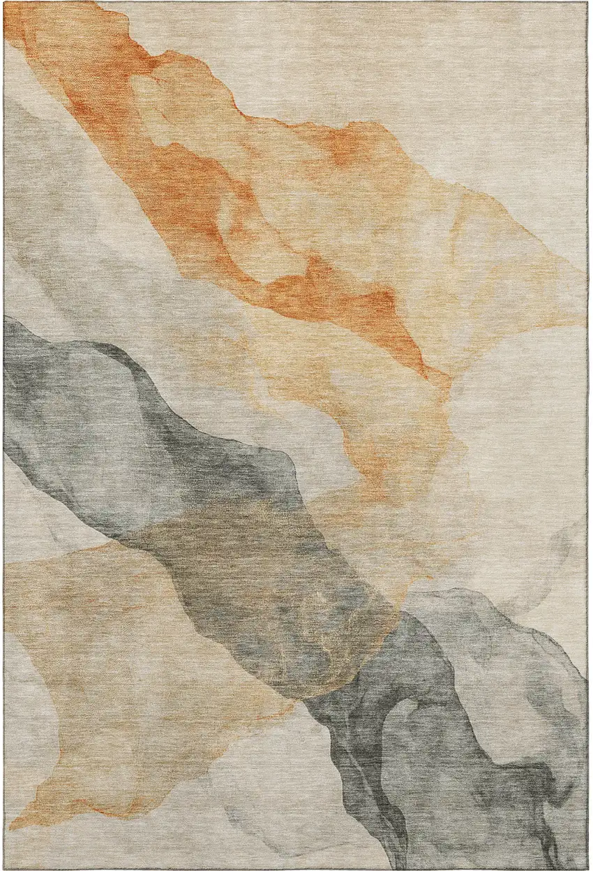 Orange And Gray Abstract Washable Area Rug With UV Protection Photo 3