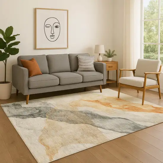 Orange And Gray Abstract Washable Area Rug With UV Protection Photo 4