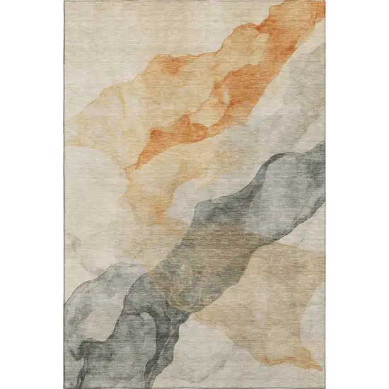 Orange And Gray Abstract Washable Area Rug With UV Protection Photo 1