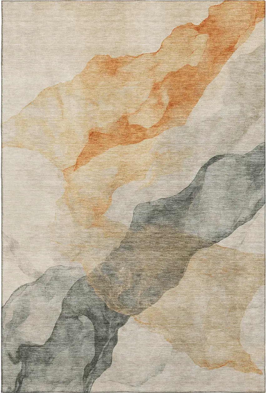 Orange And Gray Abstract Washable Area Rug With UV Protection Photo 1