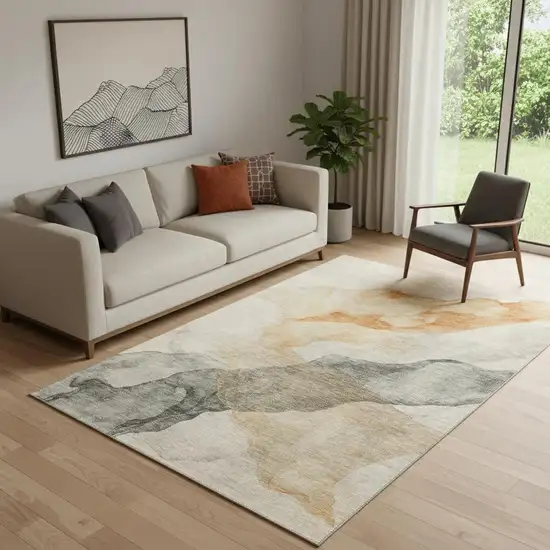 Orange And Gray Abstract Washable Area Rug With UV Protection Photo 2