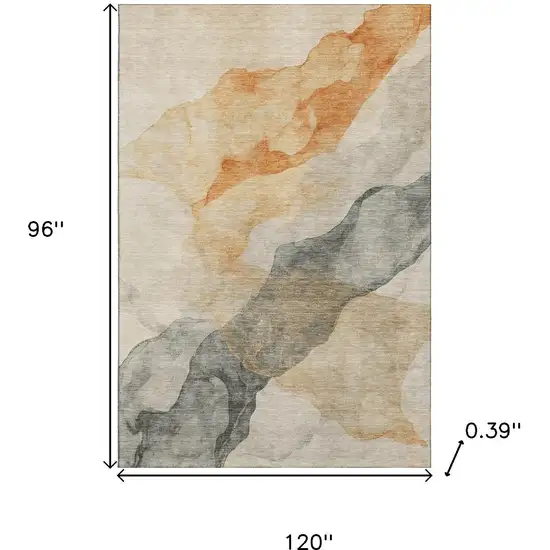Orange And Gray Abstract Washable Area Rug With UV Protection Photo 9
