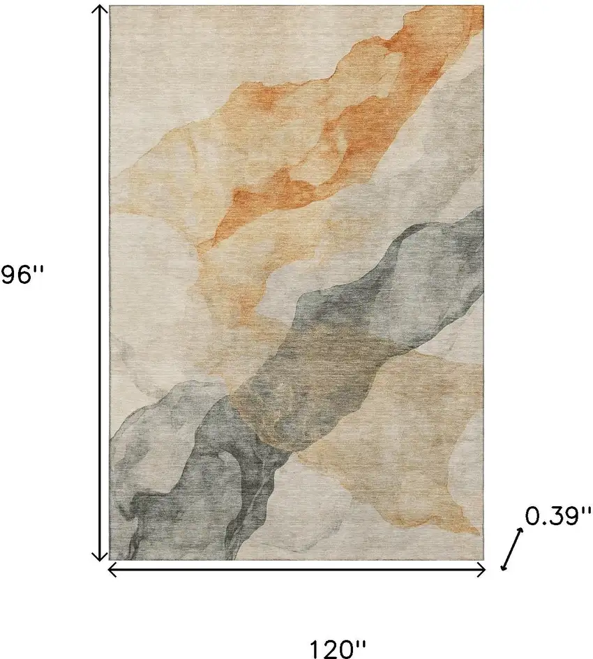 Orange And Gray Abstract Washable Area Rug With UV Protection Photo 9