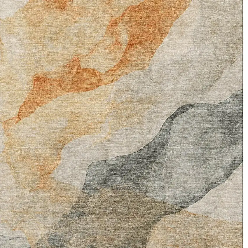 Orange And Gray Abstract Washable Area Rug With UV Protection Photo 3