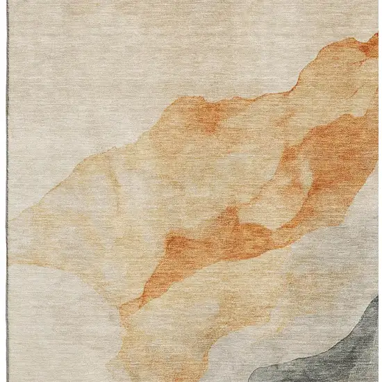 Orange And Gray Abstract Washable Area Rug With UV Protection Photo 3