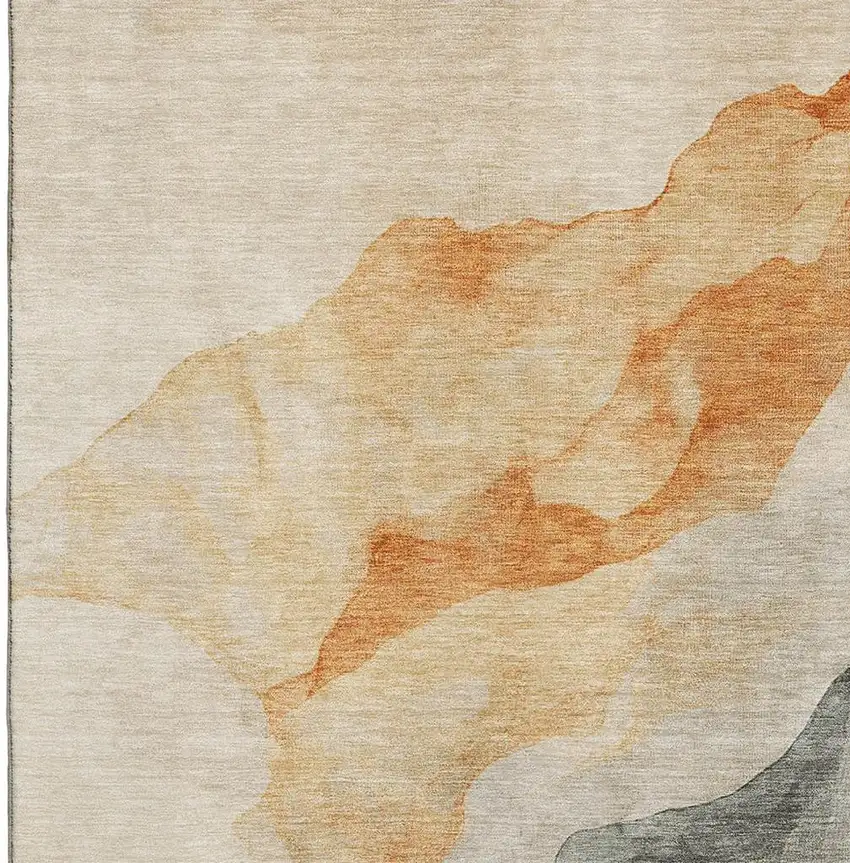 Orange And Gray Abstract Washable Area Rug With UV Protection Photo 3