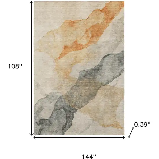 Orange And Gray Abstract Washable Area Rug With UV Protection Photo 9